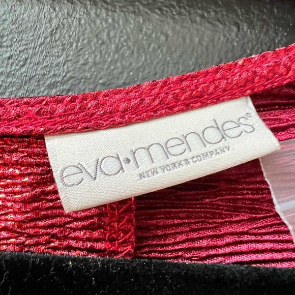 Eva Mendes Red Metallic Ruched Crossover V-Neck Midi Dress Size XL - Picture 16 of 16